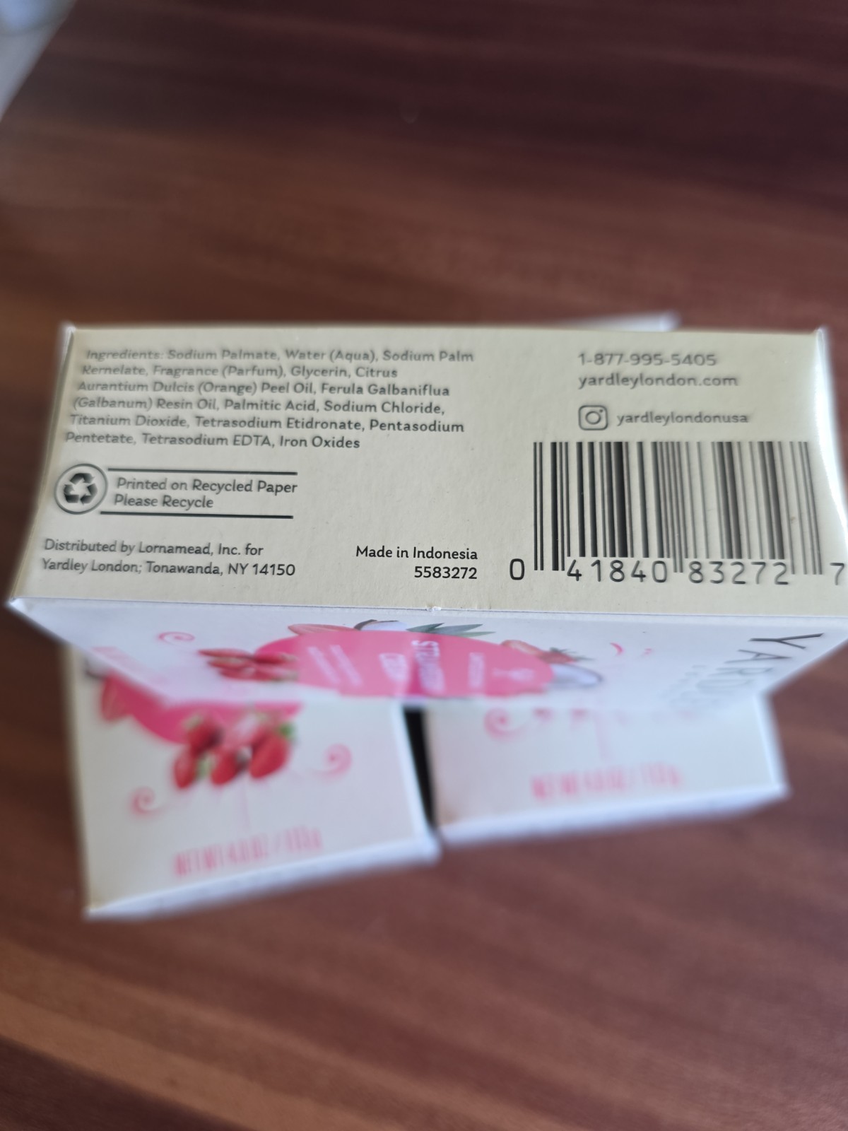 Yardley London Ltd. Edition Strawberry Cream 3 Pack Nourishing Bath Bars 4.0 oz