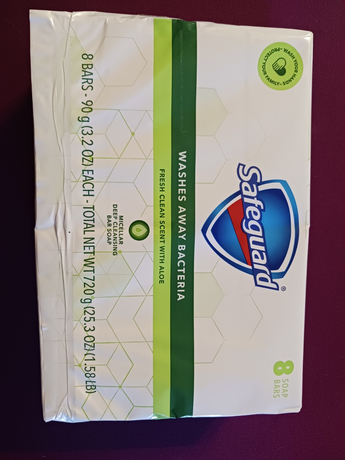 Safeguard Antibacterial Bar Soap, Fresh Clean with Aloe, 3.2 Oz Bars (Pack of 8)