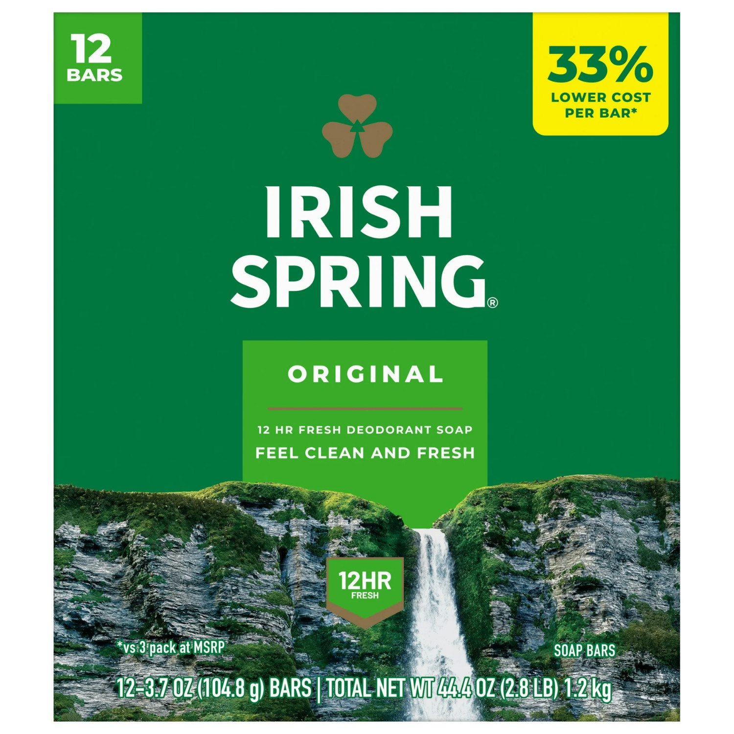 Irish Spring Bar Soap for Men, Original Clean Mens Bar Soap, 12 Pack, 3.7 Oz