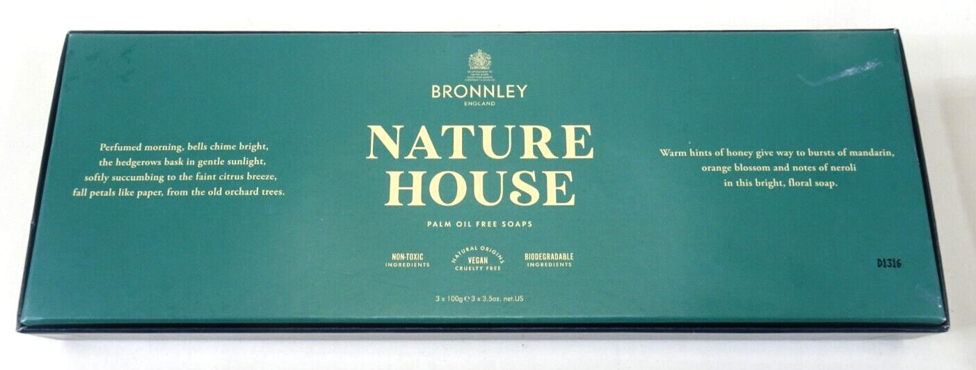 Soap Nature House 3 Bars Palm Oil-Free Vegan Mandarin Orange Bronnley England