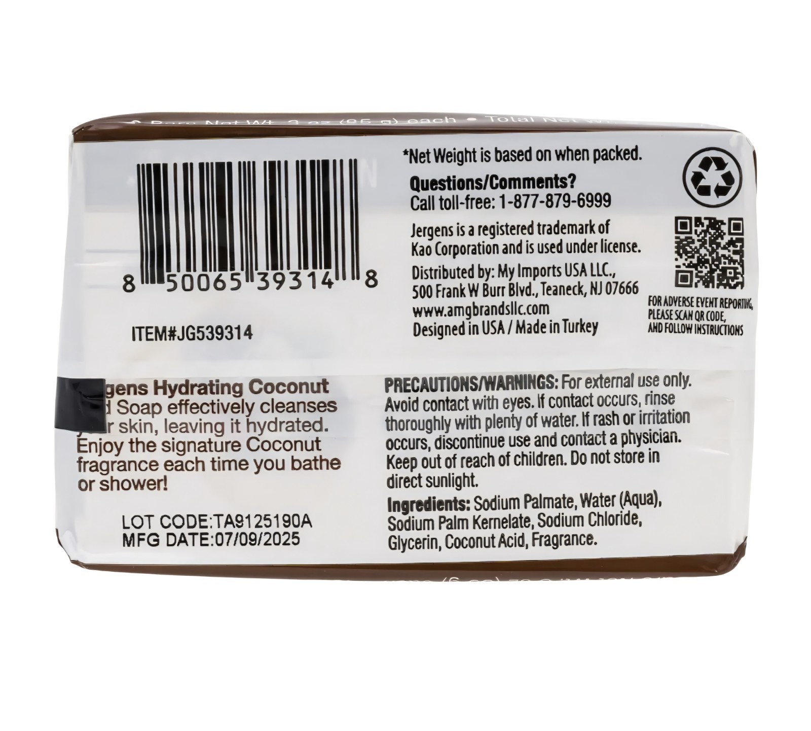 🤎 JERGENS 🤎 (2-BARS) 3 Oz 🥥🫧 ●HYDRATING COCONUT● 🥥🫧 ≈HYDRATING≈ Mild Soap.