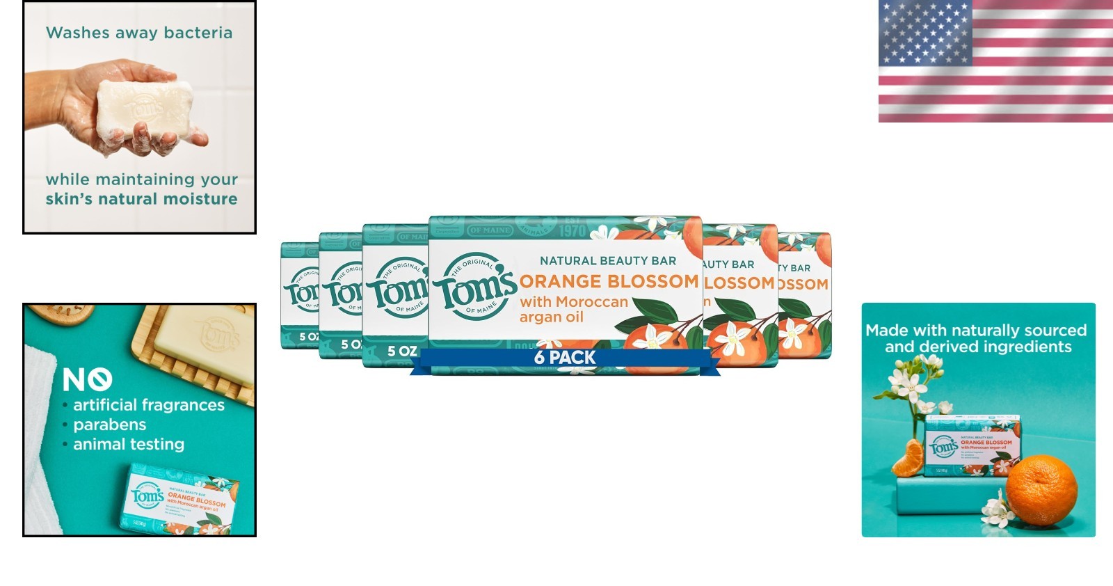 Tom’s of Maine Natural Bar Soap – Orange Blossom, 5 oz x 6