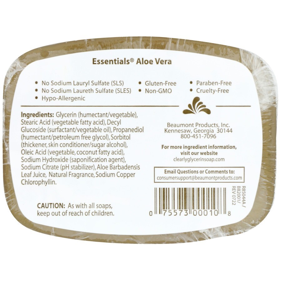Clearly Natural Essentials Glycerine Soap Bar Aloe Vera 4oz – Hypoallergenic New