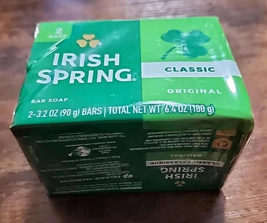Irish Spring Classic Original Clean Bar Soap 1 Pack With 2 Bars 3.2 Oz Each