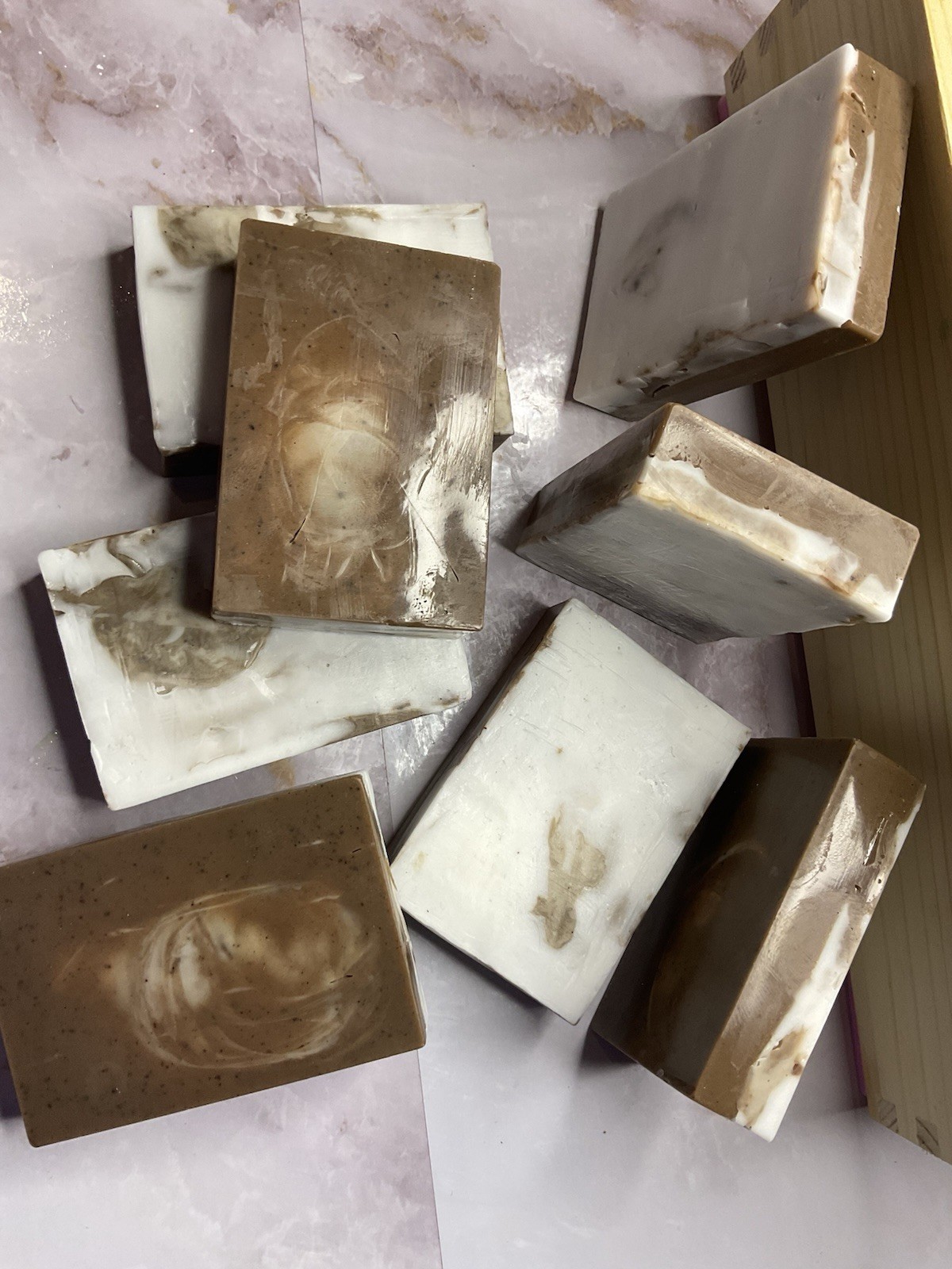 Marbled Brown and White Rectangular Body Bar Soaps for Body, Hands, Face