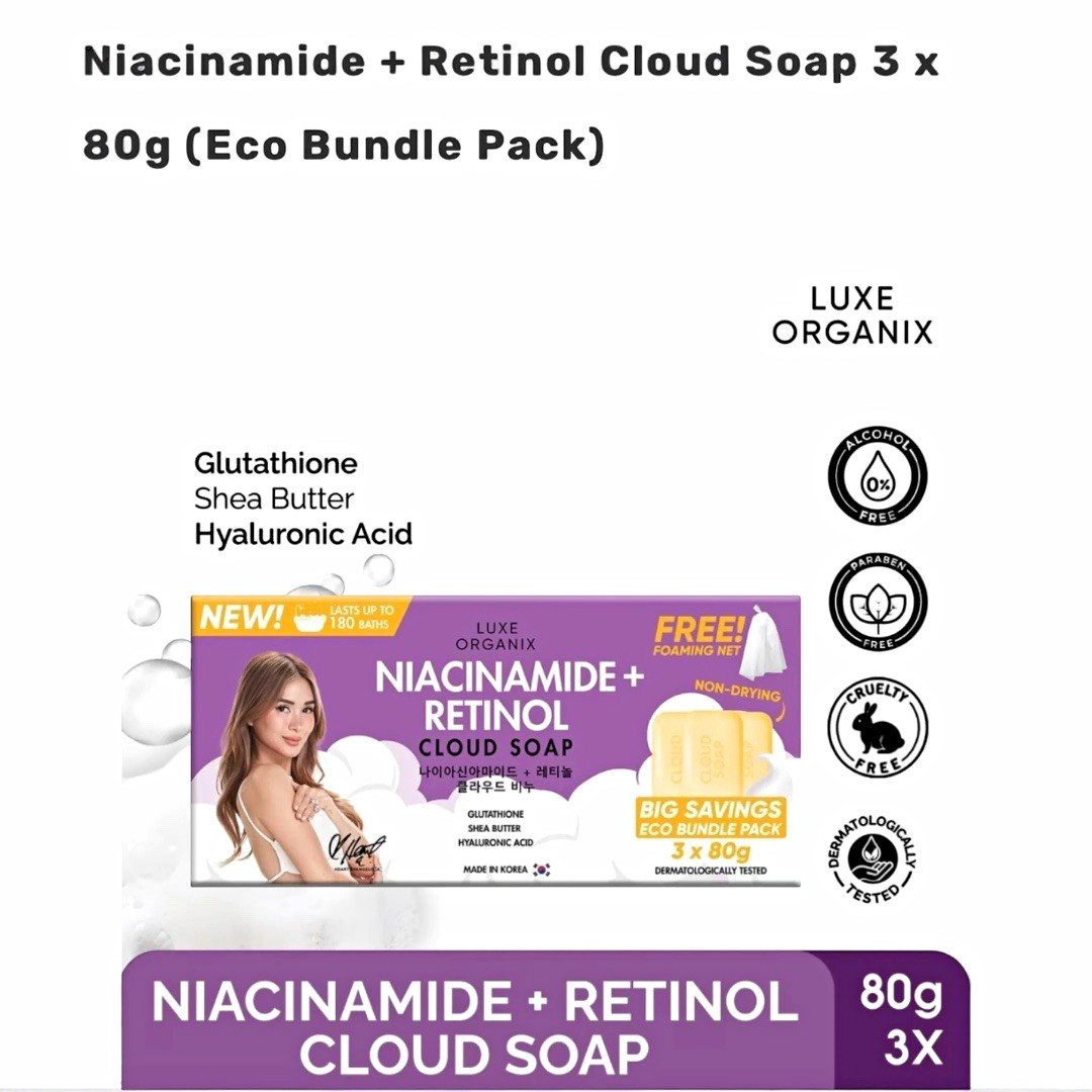 Luxe Organix Cloud Soap Niacinamide + Retinol 3x80g Glutathione Unscented