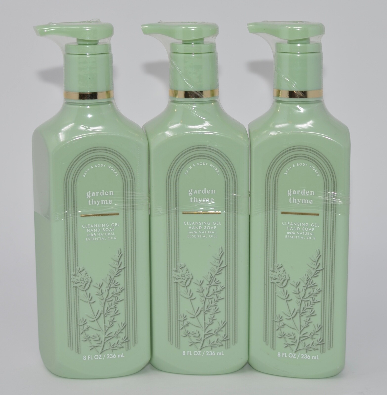 3 NEW BATH & BODY WORKS GARDEN THYME CLEANSING GEL HAND SOAP WASH PUMP 8 OZ