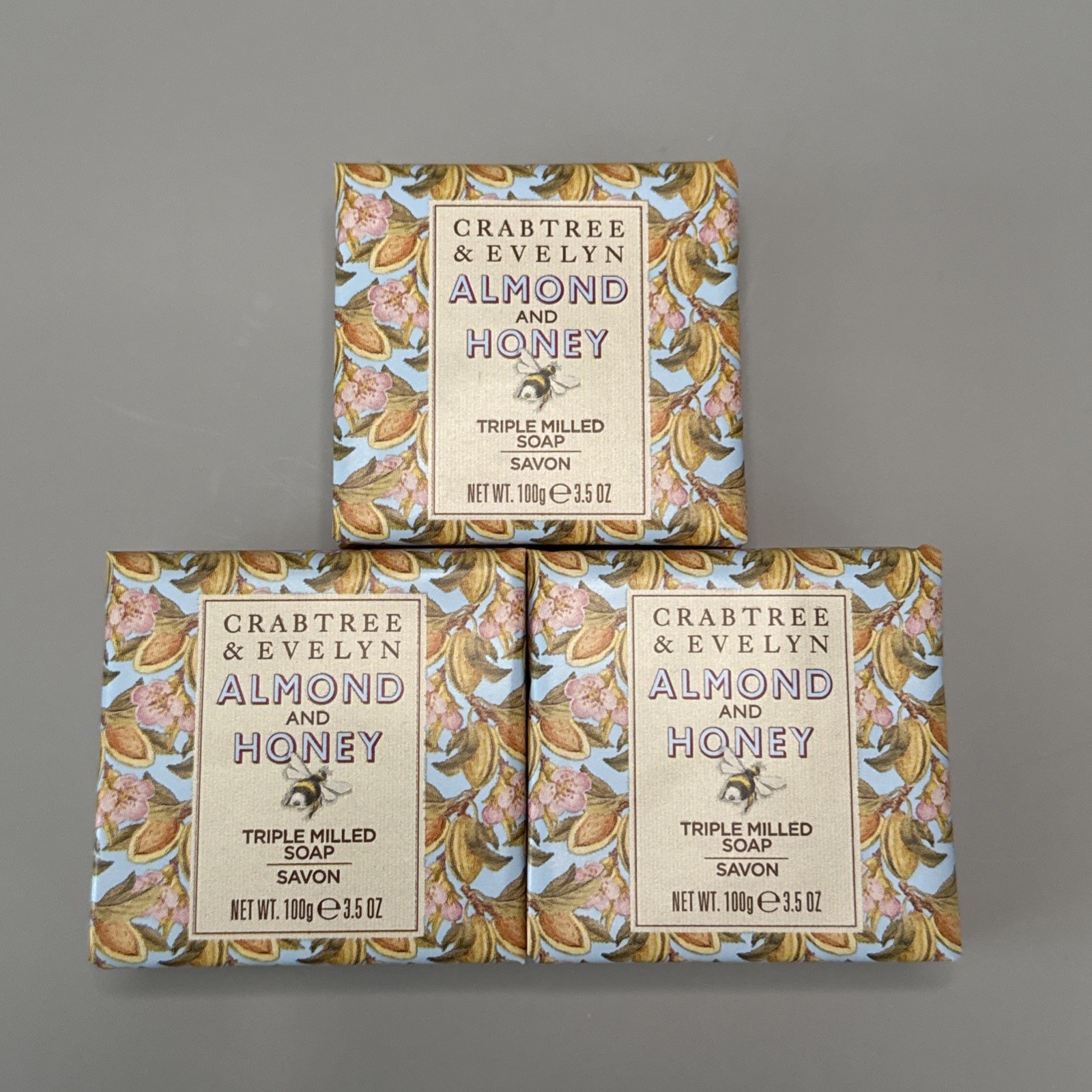 Crabtree & Evelyn ALMOND AND HONEY Triple Milled Soap Bar Set of 3 – 3x 3.5oz
