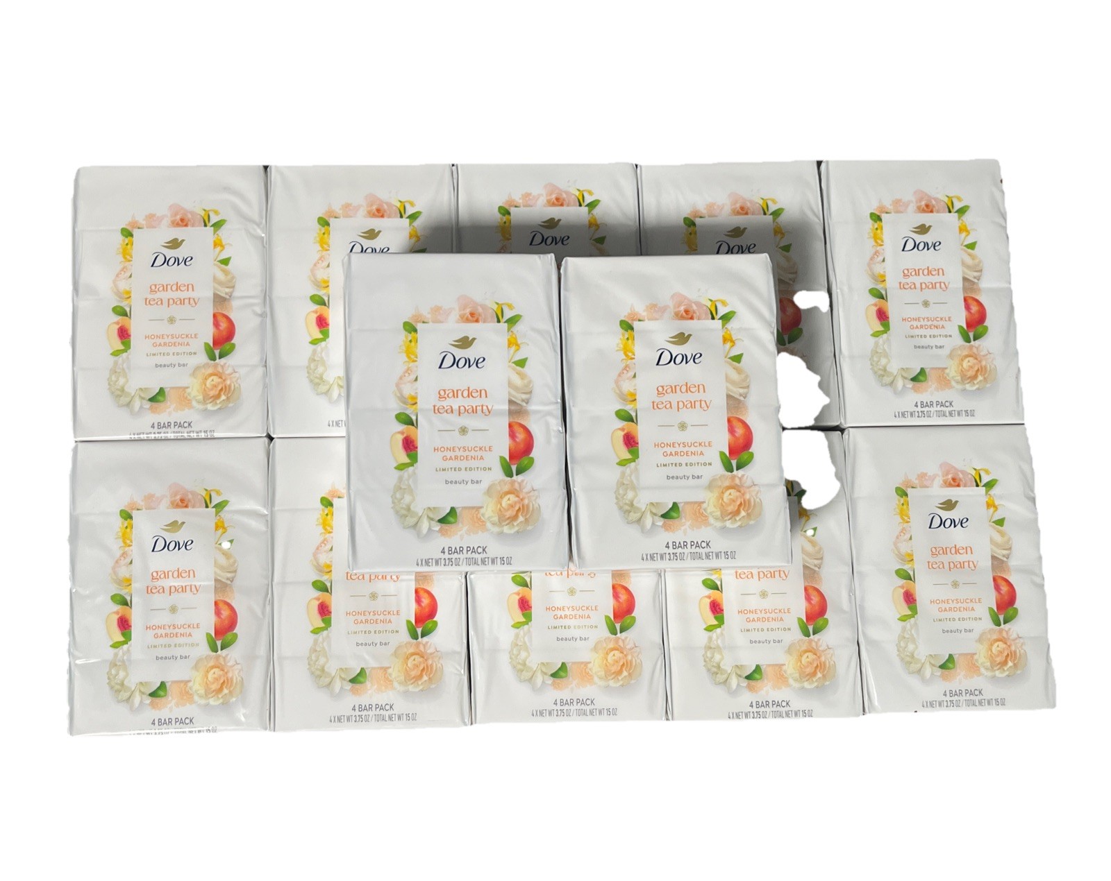 12x Dove Garden Tea Party Bar Soap Honeysuckle Gardenia 4 Bar Pack