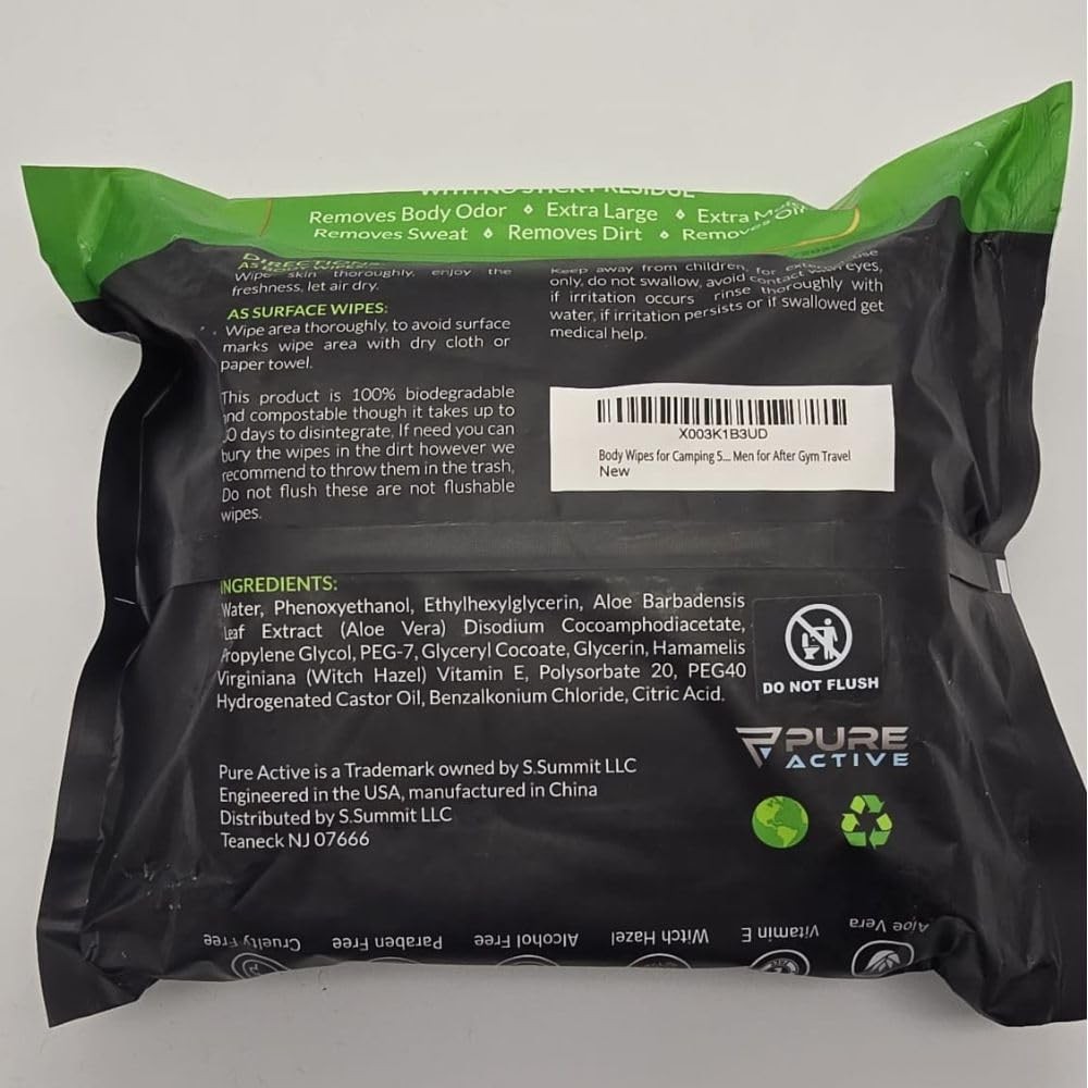 Body Wipes for Camping 50 XXL Camping Wipes 12”x 12”, Shower Body Wipes for…