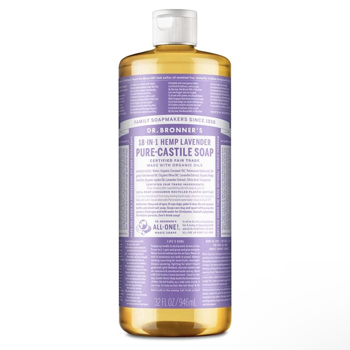 Dr Bronner’s Organic Fair Trade Pure Castile Soap 32 Fl Oz All Purpose Cleaner