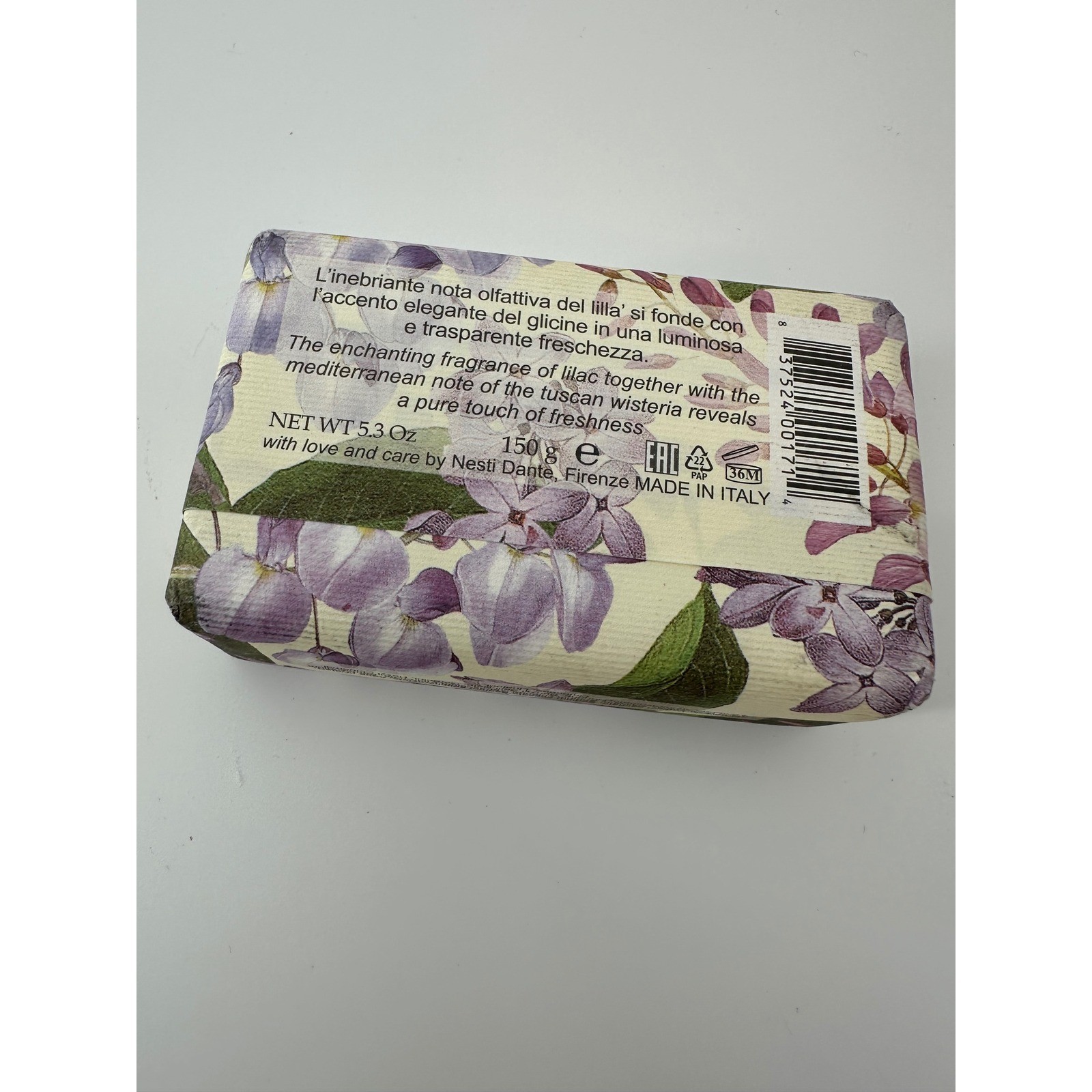 Nesti Dante Romantica Soap Tuscan Wisteria and Lilac 5.3oz Made in Italy NEW