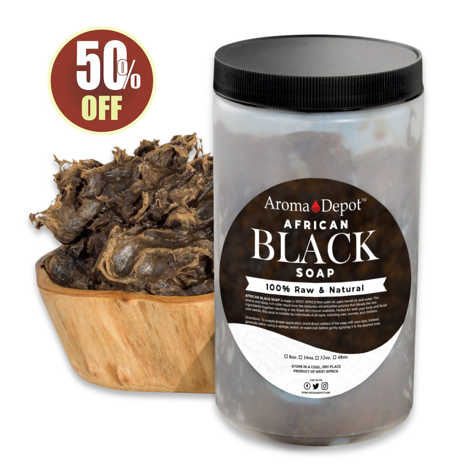 Raw African Black Soap Paste 2 lb. Natural 100% Pure Unrefined Face Body Hair