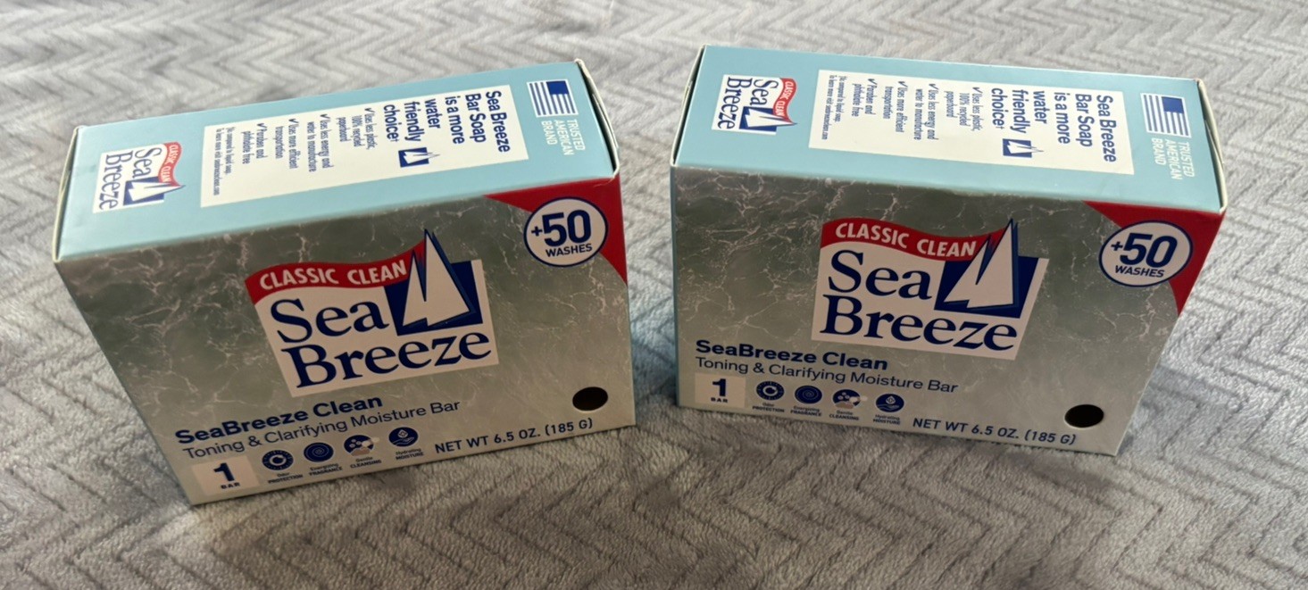 Lot of 2 Sea Breeze Classic Clean Bar Soap Toning and Clarifying Moisture 6.5 Oz
