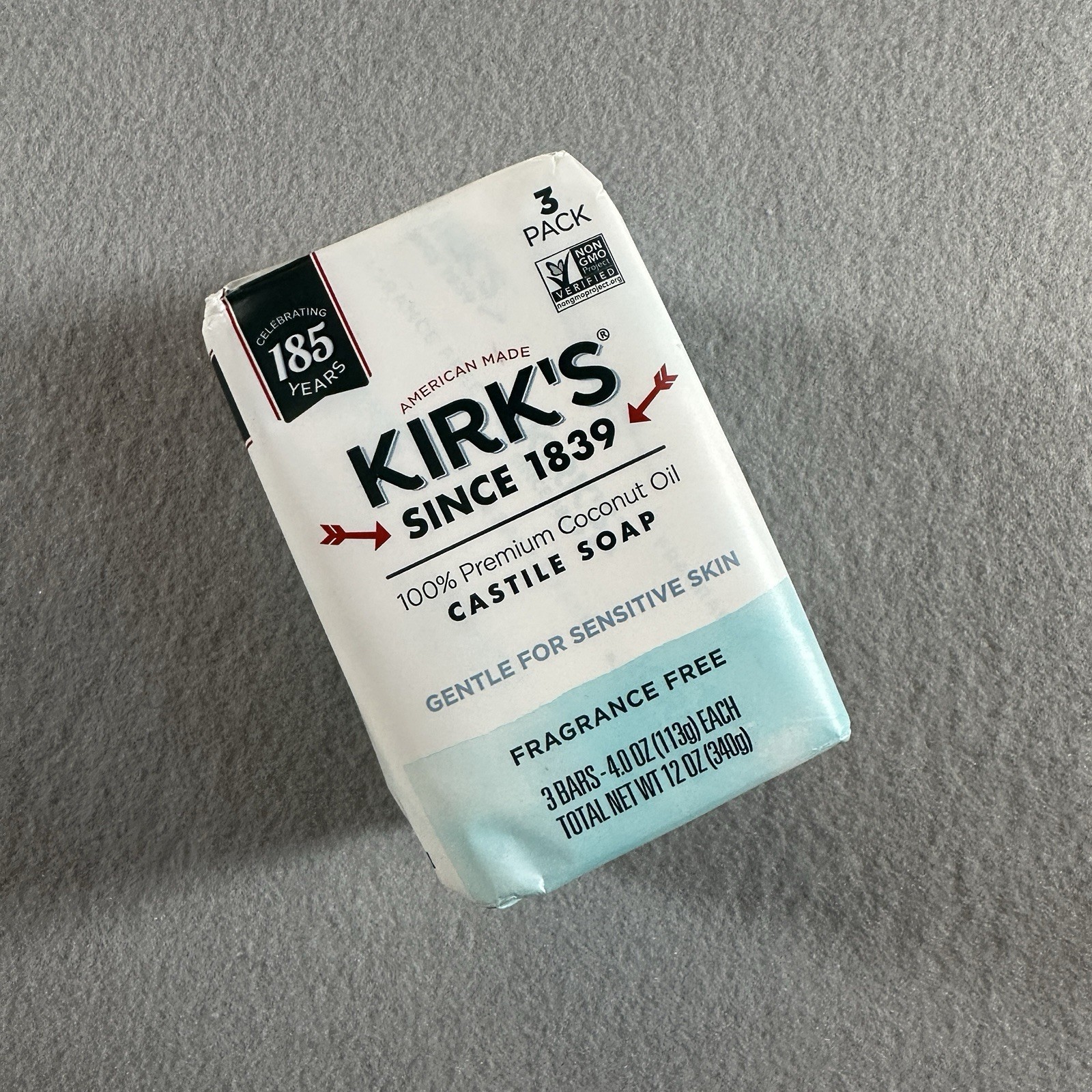Kirks 3-Pack Original 100% Premium Coconut Oil Castile Soap Fragrance Free 4 oz