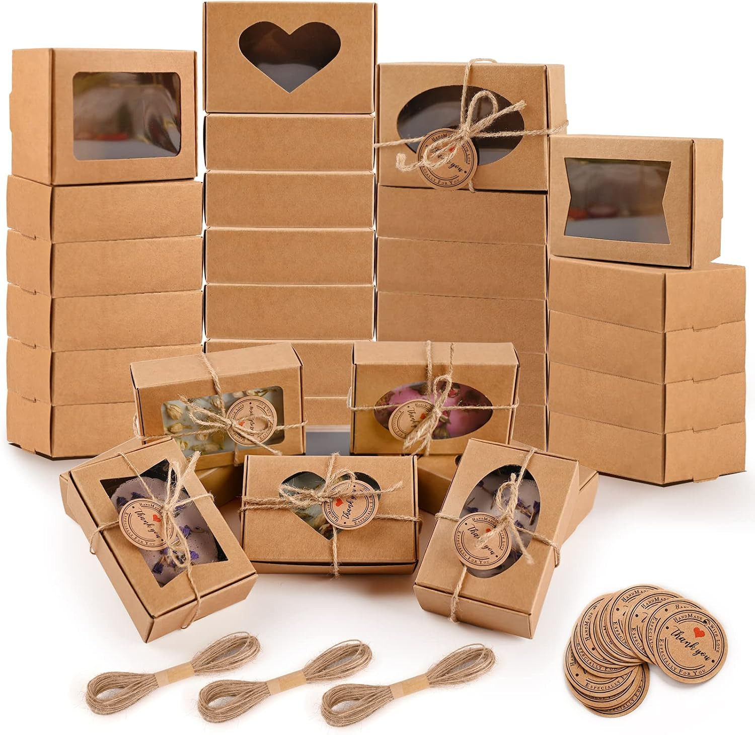 32 PCS Brown Soap Boxes for Homemade Soap, 3.54 X 2.36 X 1.18 Inch Soap Packagin