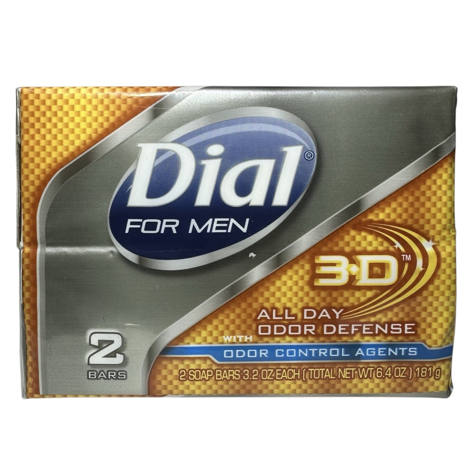 Dial for Men 3D All Day Odor Defense w/Odor Control Bar Soap 2-Pack 3.2 oz NOS
