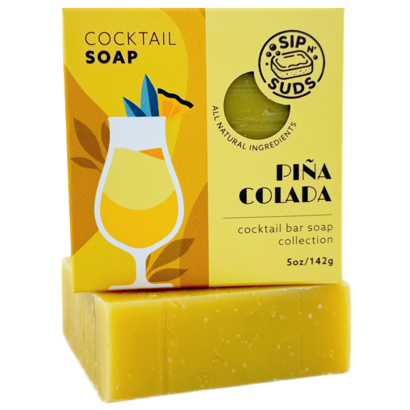 SipnSuds Cocktail Inspired Bar Soaps: Pina Colada 1 Pack (5oz) All Natural Soaps