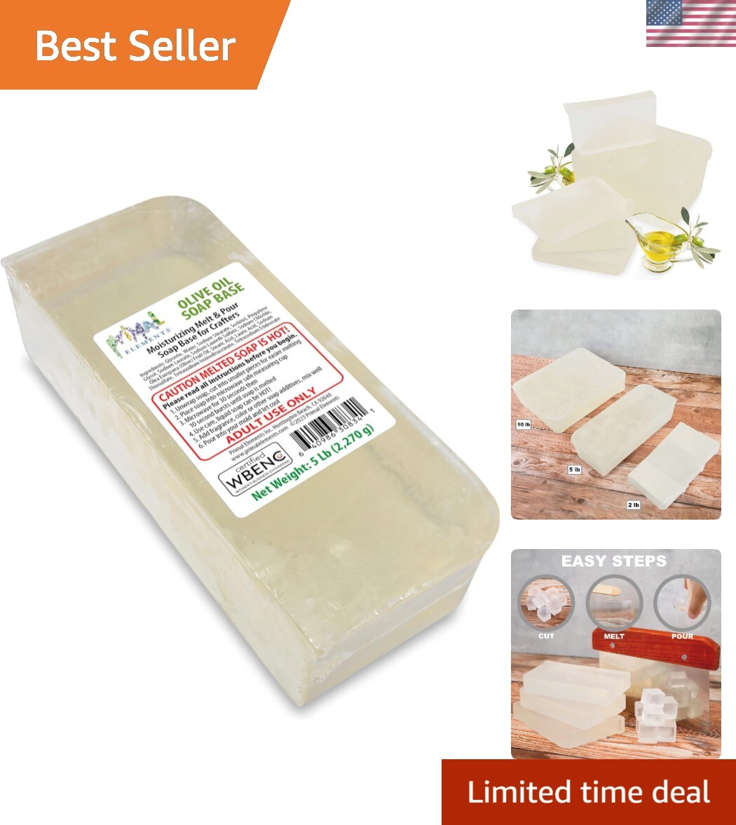 Moisturizing Olive Oil Soap Base – 5 lb Vegan Bar for Crafting Unique Soaps