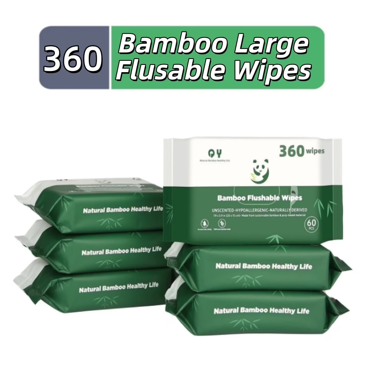 QingYa Bamboo Flushable Wet Wipes with Aloe, 360 Wipes (6 Packs)