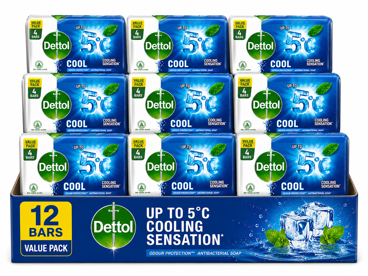 Pack of 12 Dettol Anti-Bacterial Cool Soap Bar 110g Menthol Bath Soap