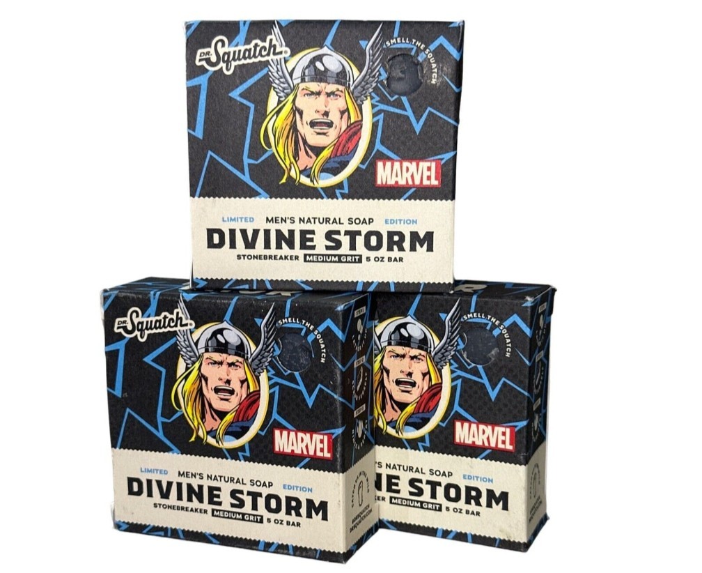 Lot 3 Pack Dr Squatch Divine Storm Thor Limited Edition Soap Marvel Avengers