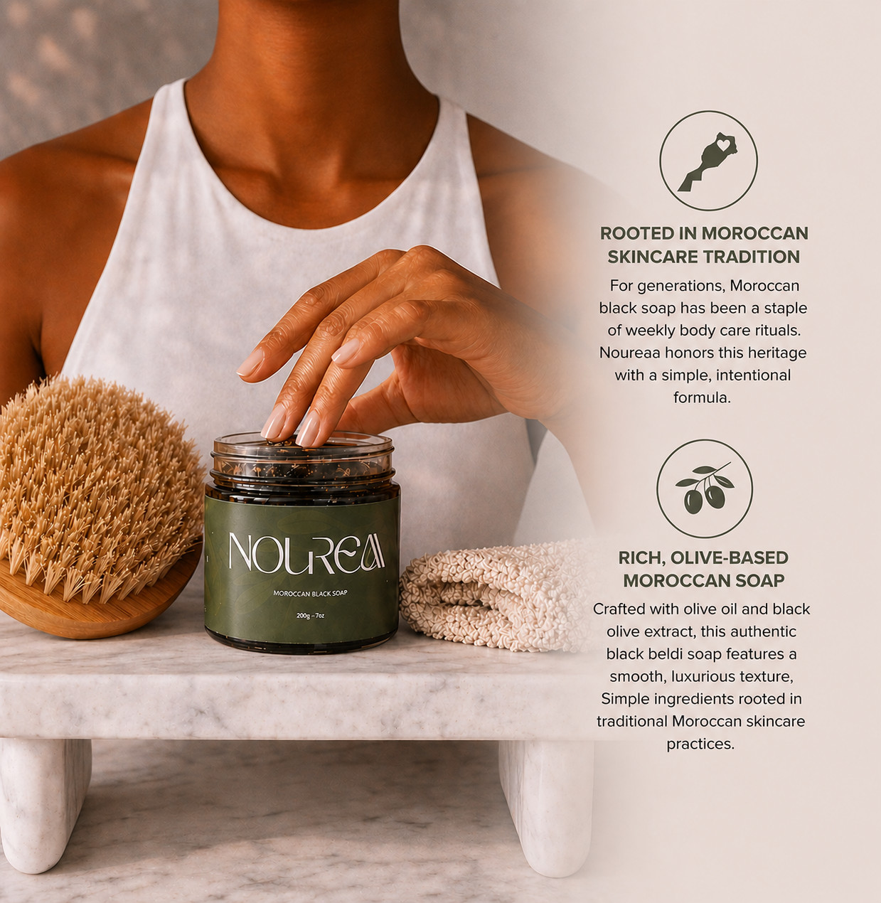 Noureaa Organic Moroccan Black Soap, Olive-Based Black Soap for Exfoliation Prep