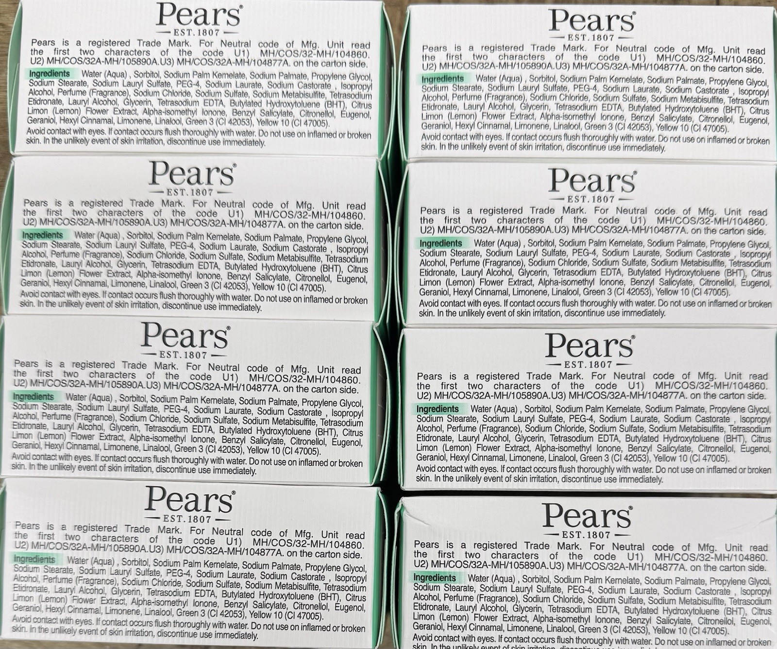 10pc Green PEARS TRANSPARENT SOAP BAR PURE & GENTLE 100g Each Free Shipping