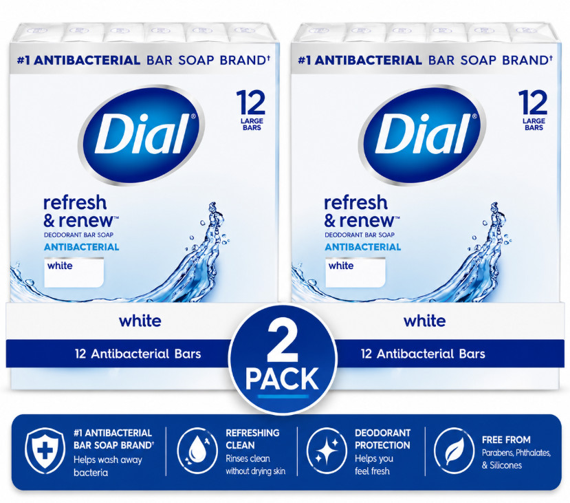 ( 2 pack ) Antibacterial Bar Soap, Refresh & Renew, White, 4 oz, 12 Bars