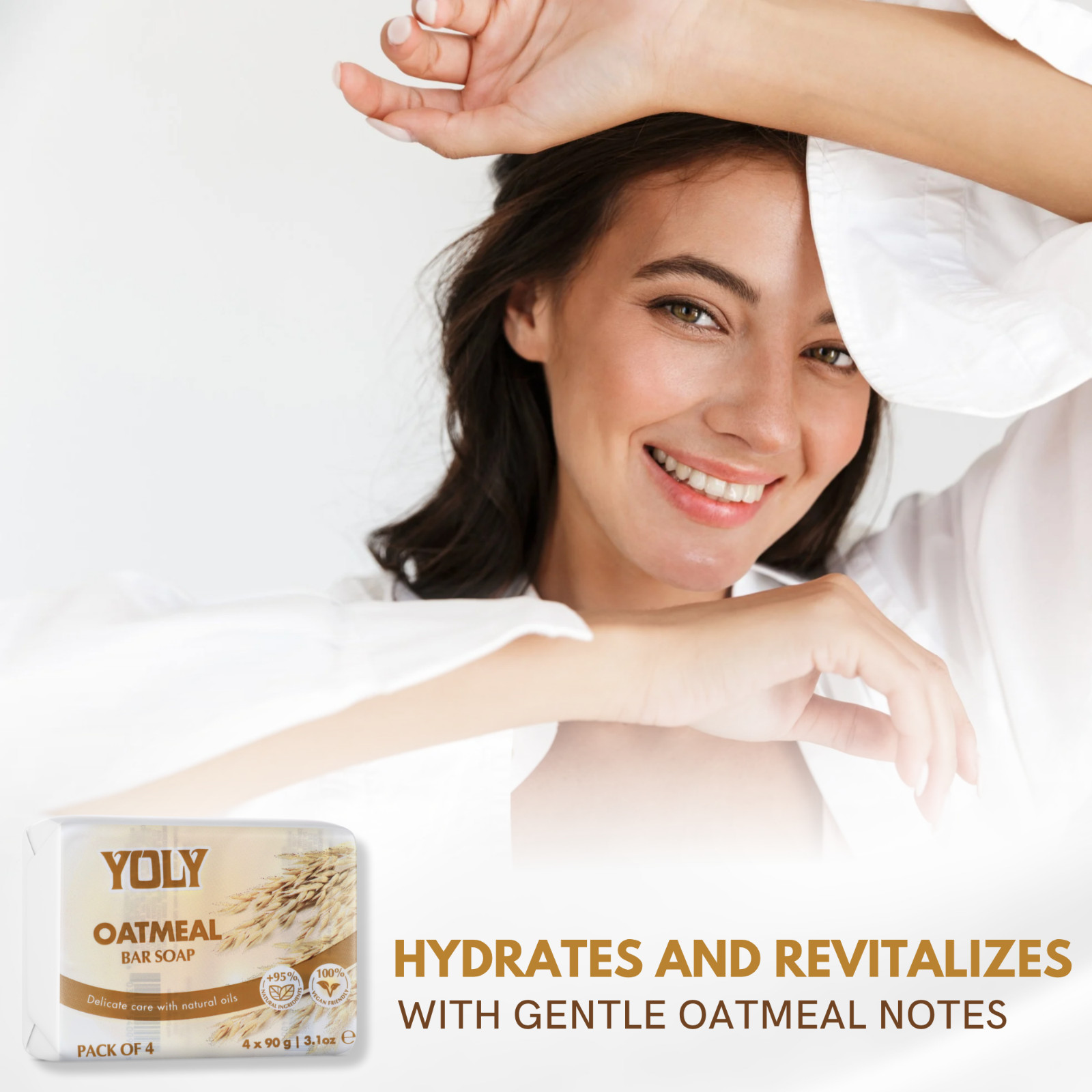 Yoly Bar Soap Oatmeal 4 Pack 90g each –Gentle Daily Cleanser