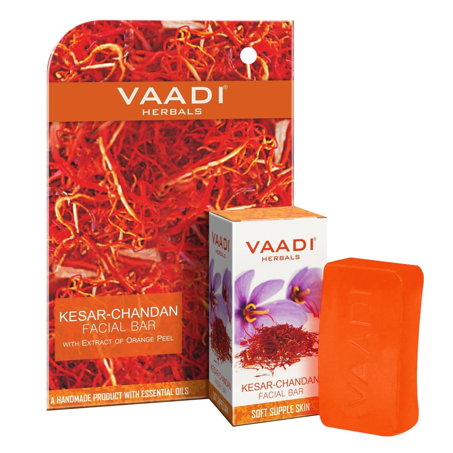 VAADI HERBALS Kesar Chandan Facial Bars With Extract Of Orange Peel, 25Gm x 6