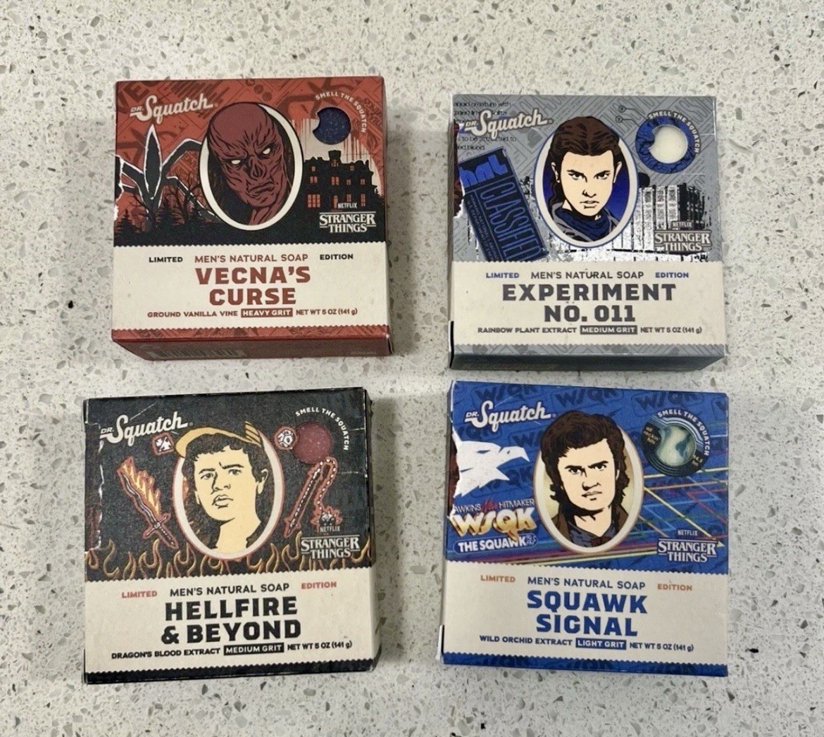 Dr. Squatch STRANGER THINGS Set Of (4) Limited Edition Bar Soaps NEW