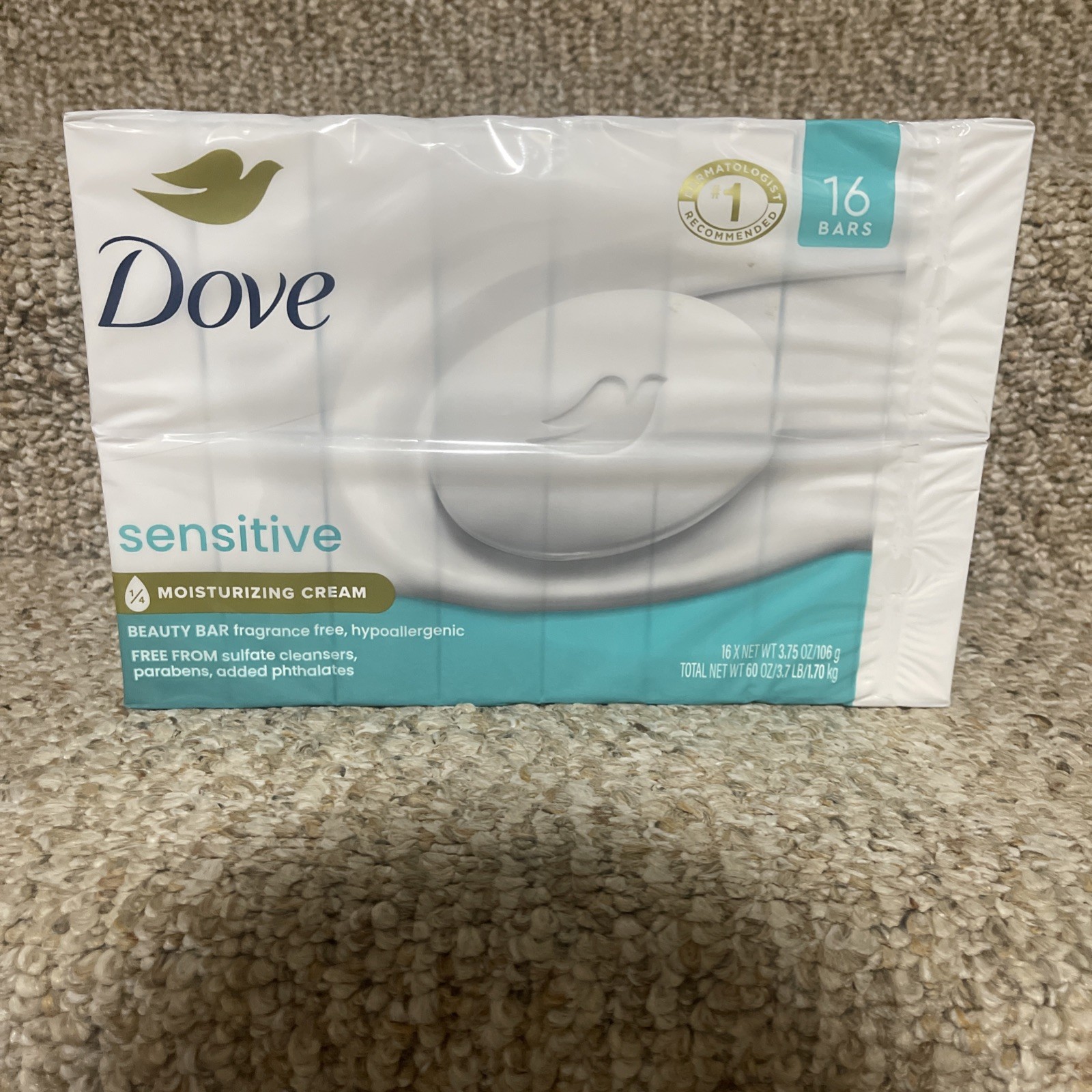 Dove Beauty Bar Soap Sensitive Skin 3.75oz 16 Bars USA Seller Bulk Pack NEW