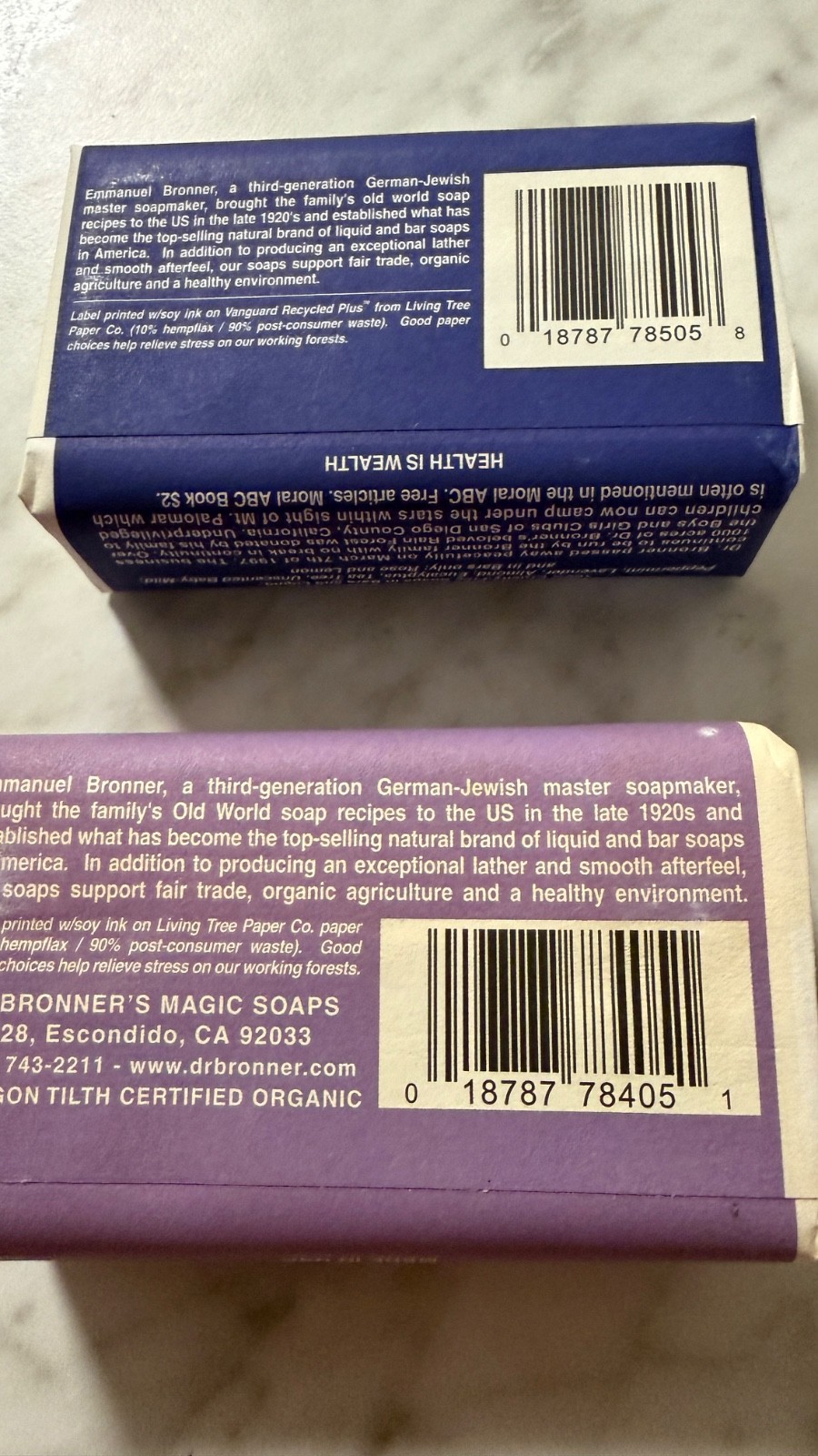 Dr Bronner’s Pure Castille Peppermint Bar Soap & A Lavender Soap. ( 2 PK)