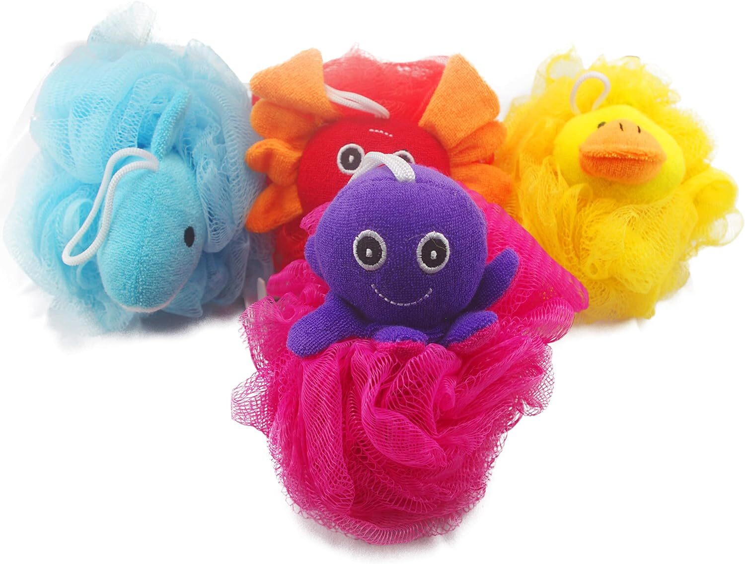 Loofah Exfoliating Shower Stuffed Sponge Pouf Mesh Brush with Multi-colored