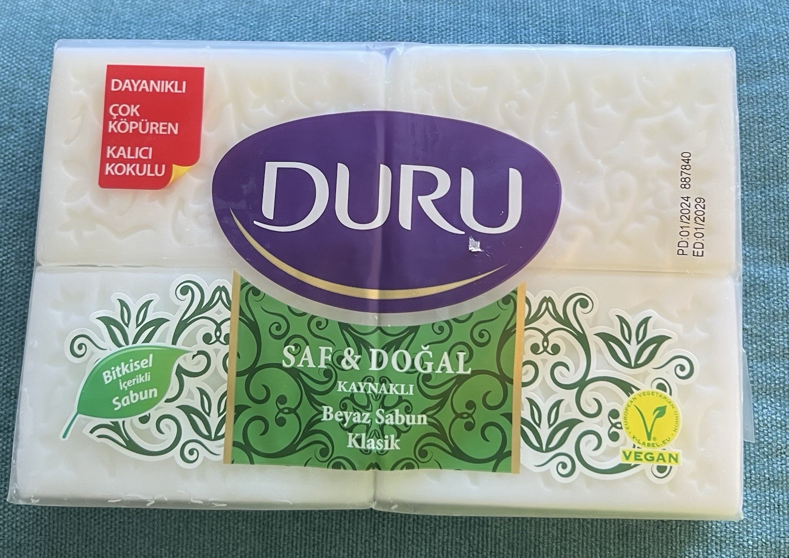 DURU CLASSIC Bath Soap VEGAN Natural Organic Bar Soap .4×150 g=600g .