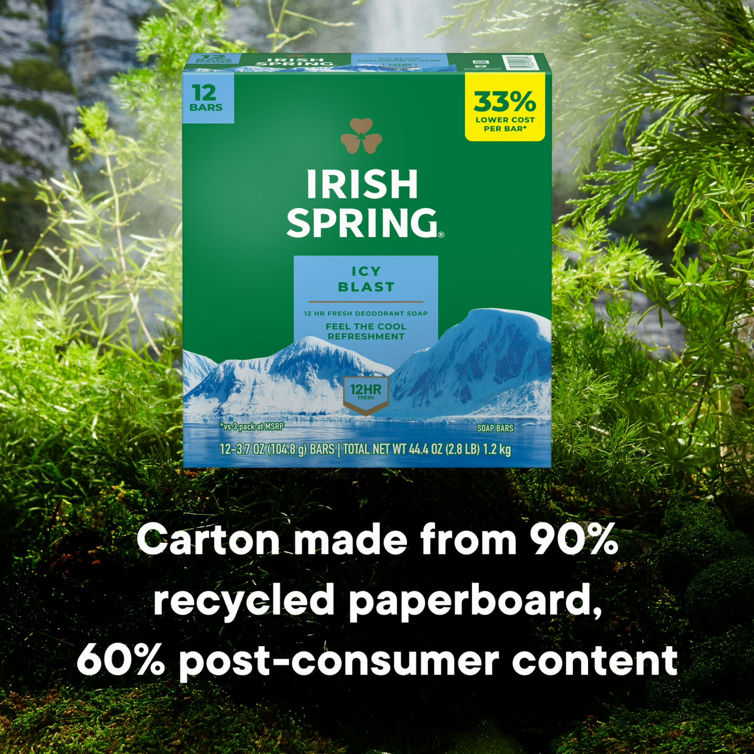 Irish Spring Icy Blast Bar Soap for Men, Mens Bar Soap, 12 Pack, 3.7 oz Soap Bar