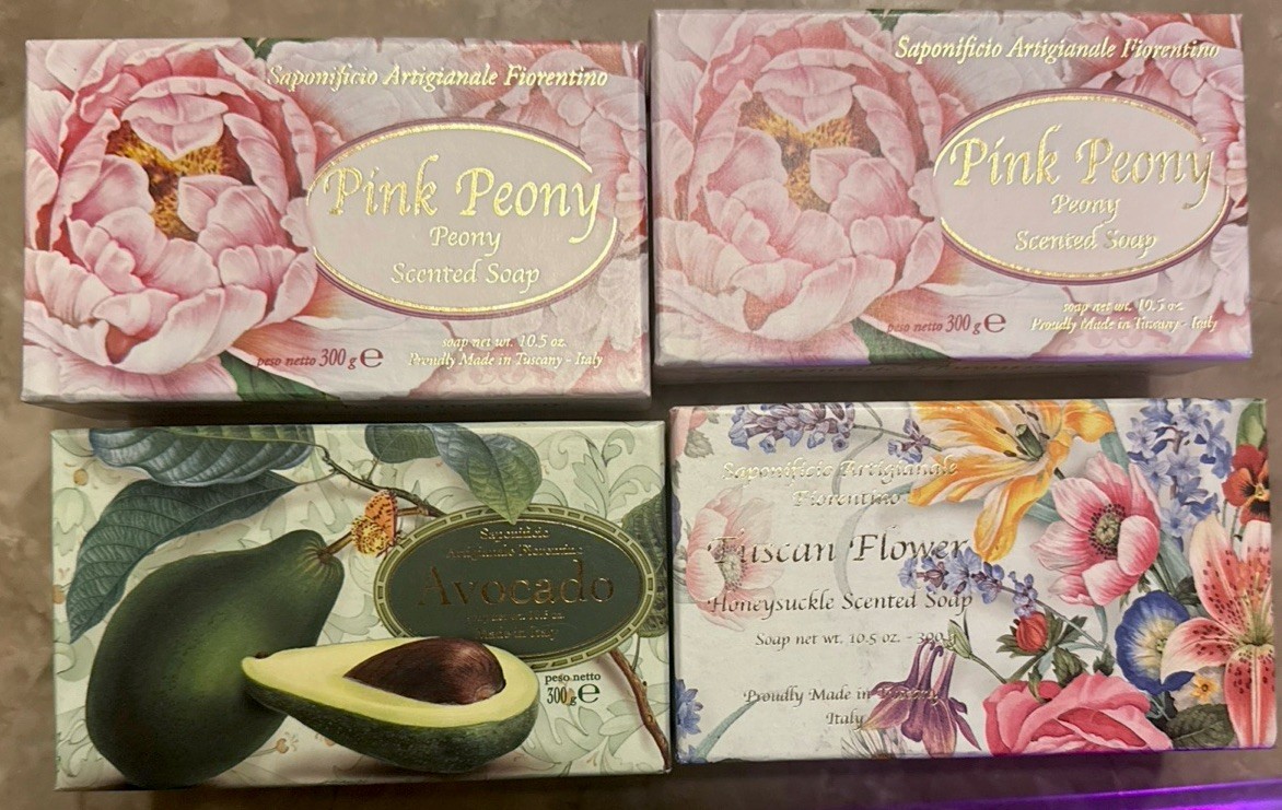 Saponificio ~ Pink Peony, Tuscan Flower, Avocado from Italy 4 Bars 10.5 oz