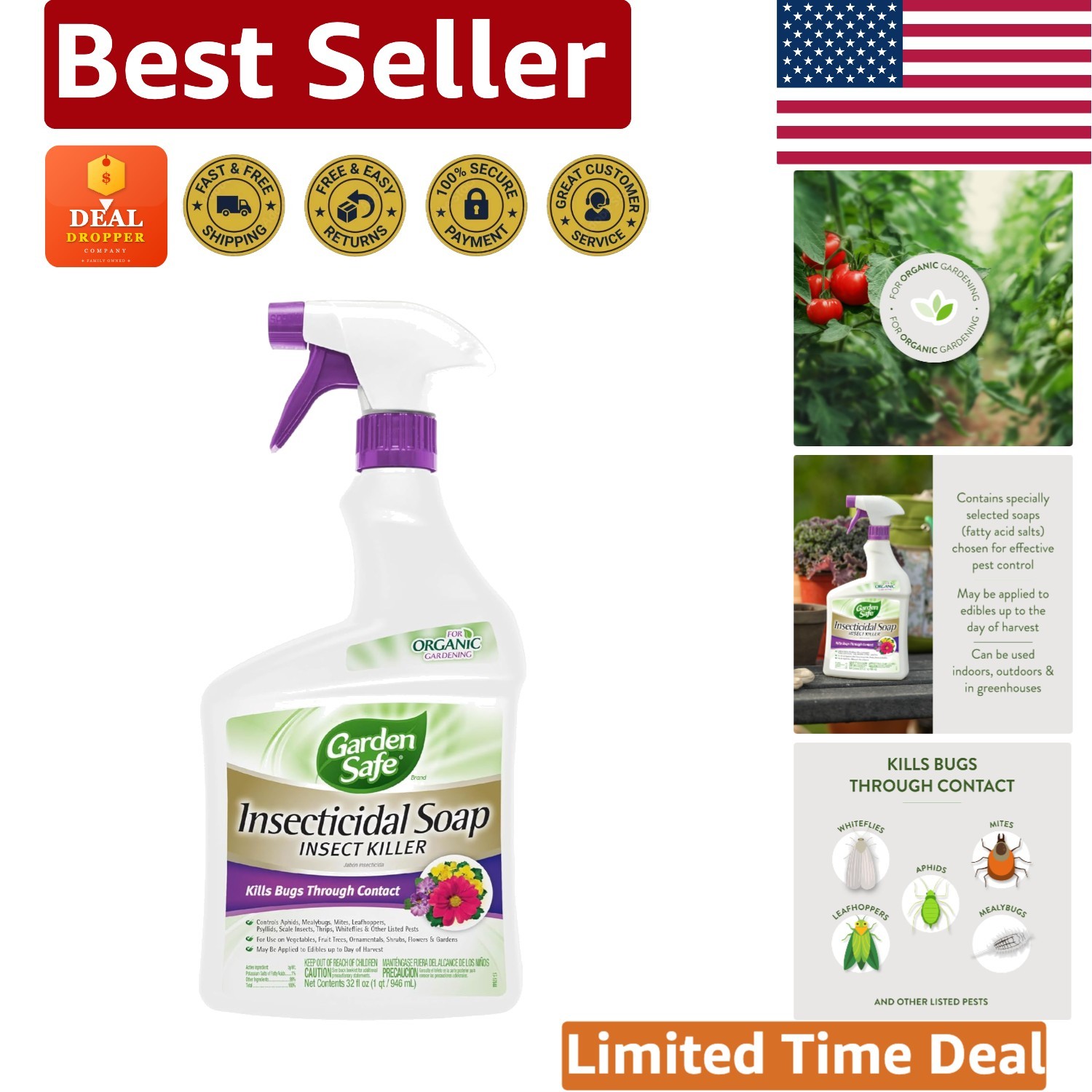 32oz Insecticidal Soap Spray – Fast-Acting Bug Control for Vegetable Gardens