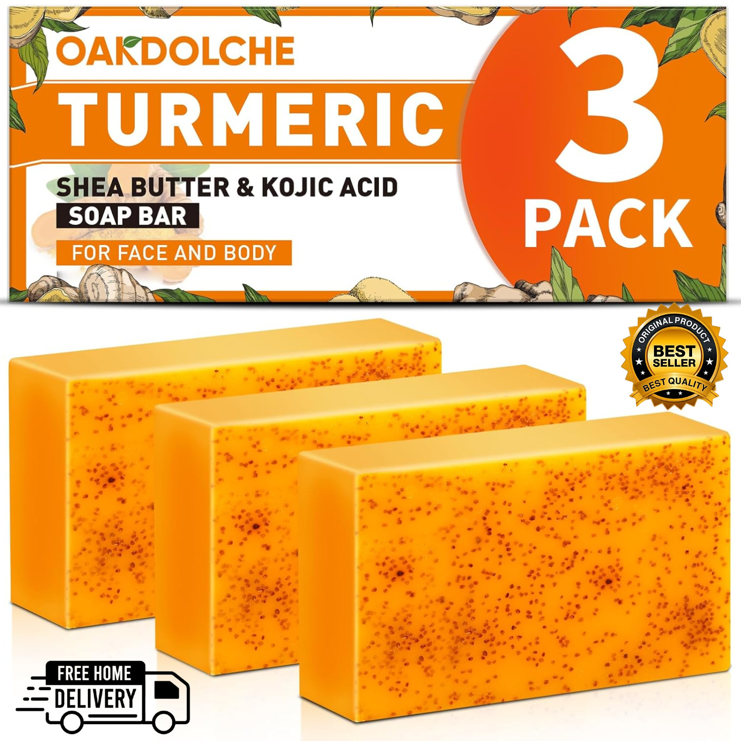 3 Pack Turmeric Kojic Acid Soap Bars – Infused with Retinol, Hydrolyzed Collagen