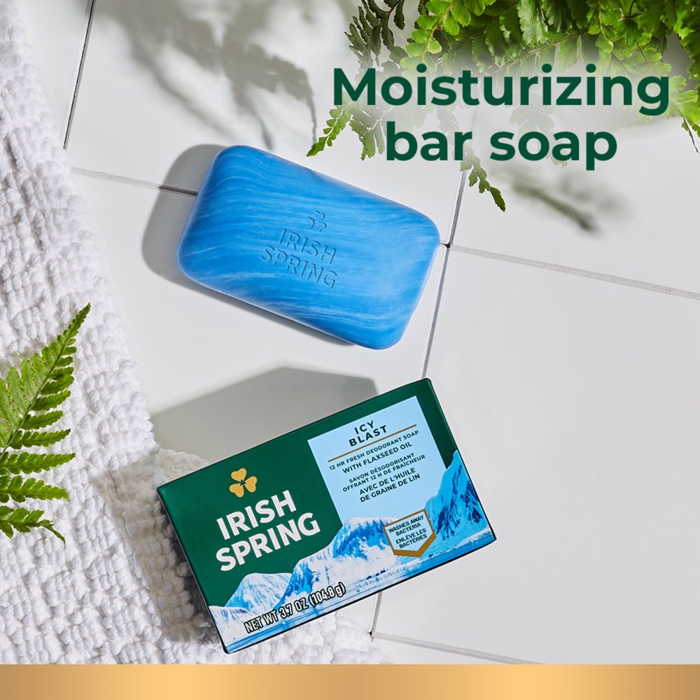 Irish Spring Icy Blast Bar Soap for Men, Mens Bar Soap, 12 Pack, 3.7 Oz Soap Bar