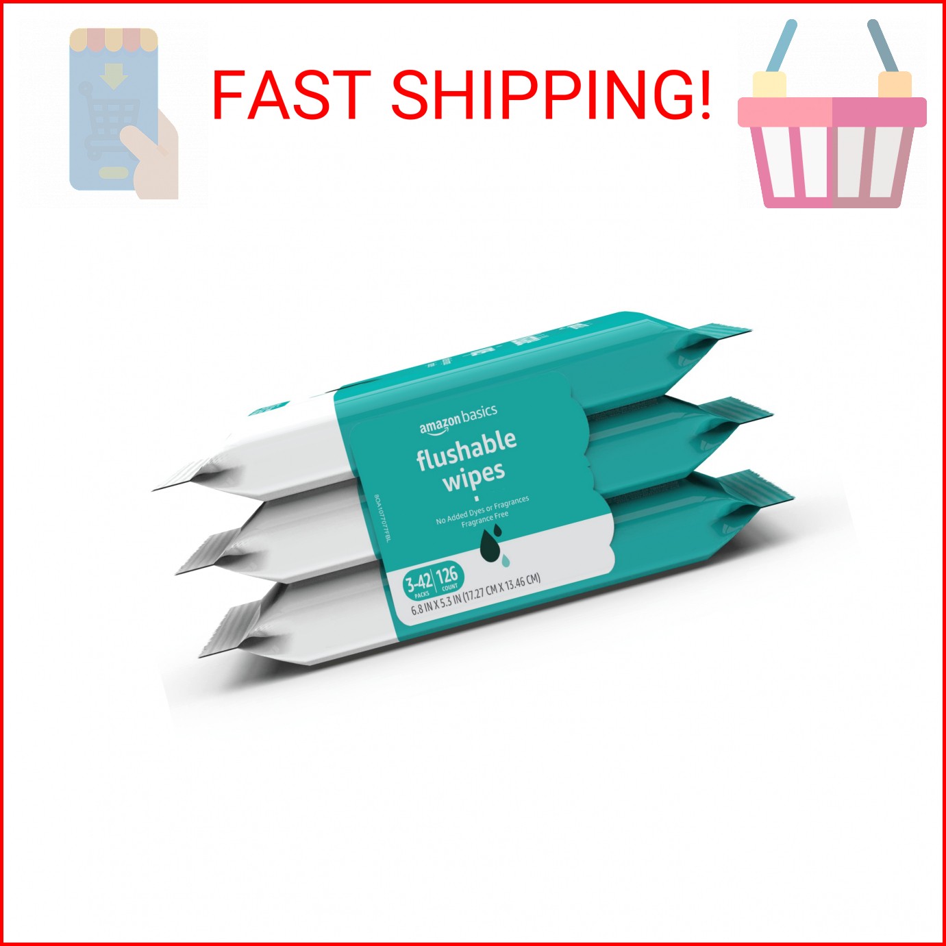 Amazon Basics Adult Wet Wipes Flushable Fragrance Free, 126 Count (3 Packs of 42