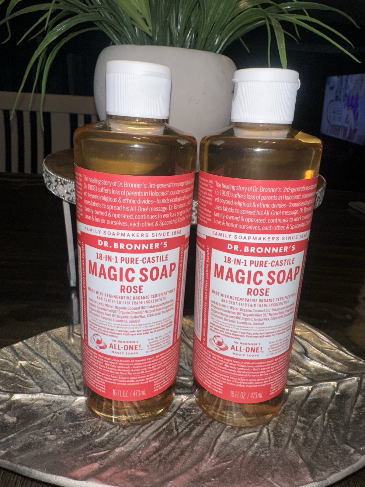 Dr Bronners Rose Pure Castile Liquid Soap Organic All Purpose 16 Fl Oz 2 Pack