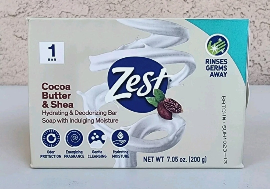 Zest Cocoa Butter & Shea Bar Soap, for All Skin Types, 4 oz, 2 Pack
