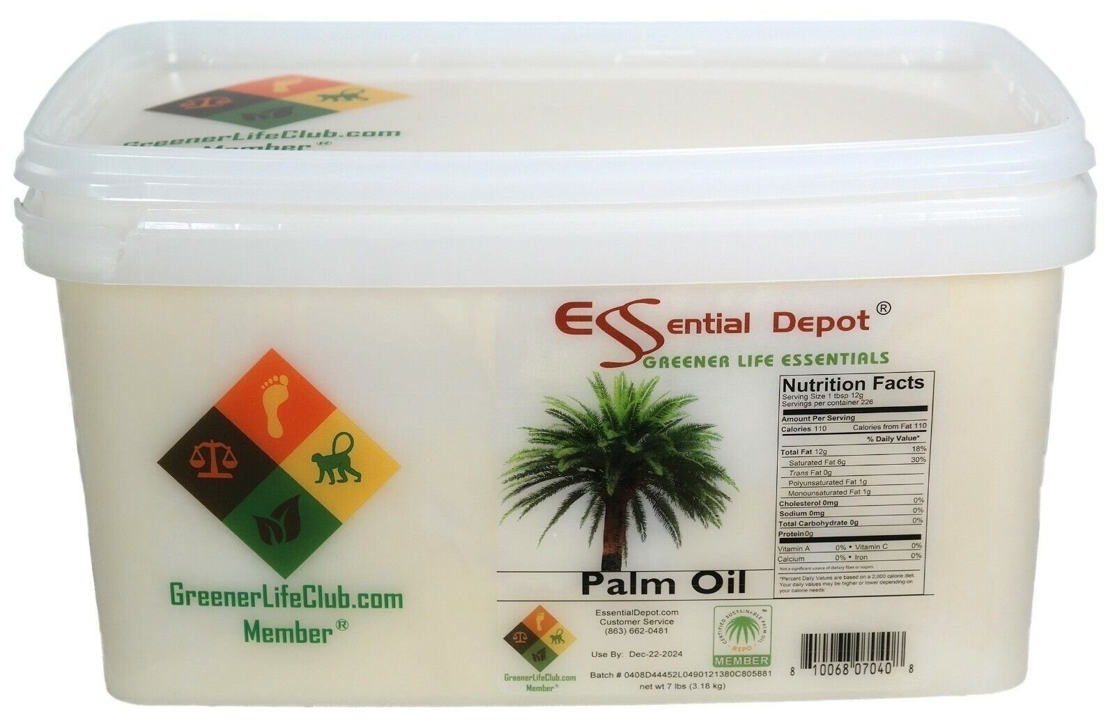 Palm Oil – RSPO, Food Safe – 7lb – Greener Life Club Box
