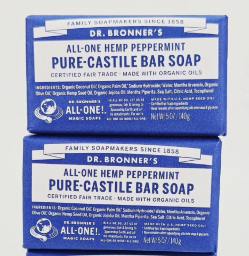 2x Dr. Bronner’s – Pure-Castile Magic Bar Soap (Peppermint, 5 ounce) – Made with