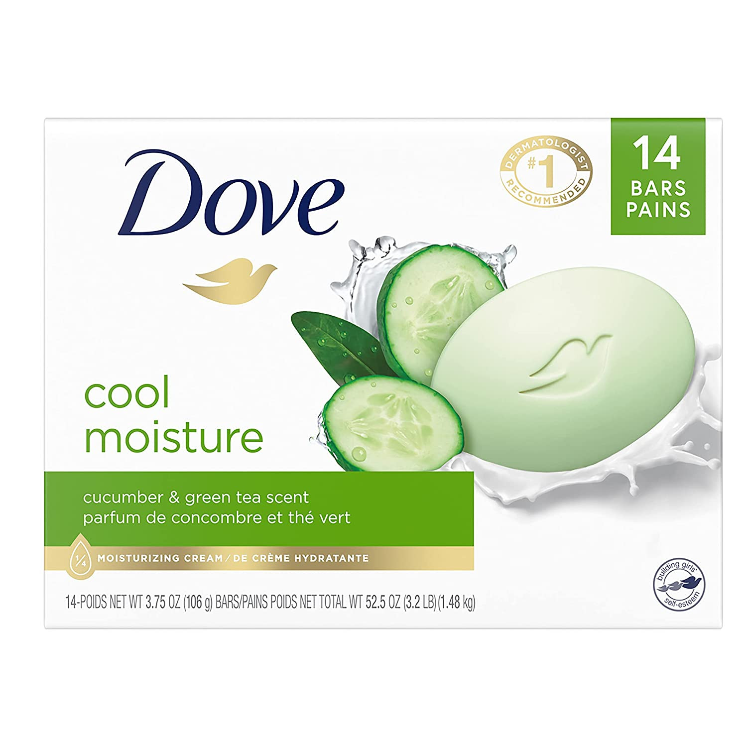 Dove Beauty Bar Cucumber & Green Tea 3.75 Oz Moisturizing Soap 14 Bars
