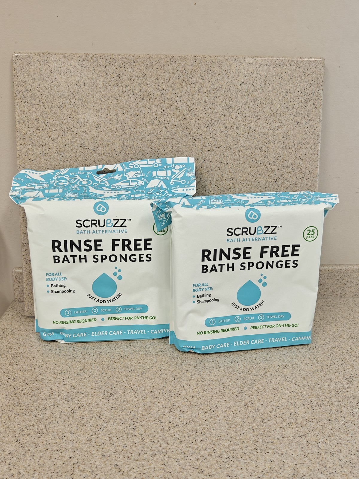 Lot of 2 Scrubzz Rinse Free Bath Sponges 25 Each Pack