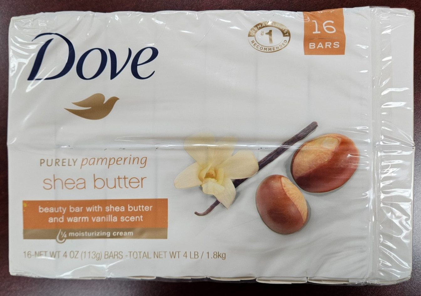 Dove Shea Butter & Warm Vanilla Beauty Soap Bar 1/4 Moisturizing Cream 16 x 4oz