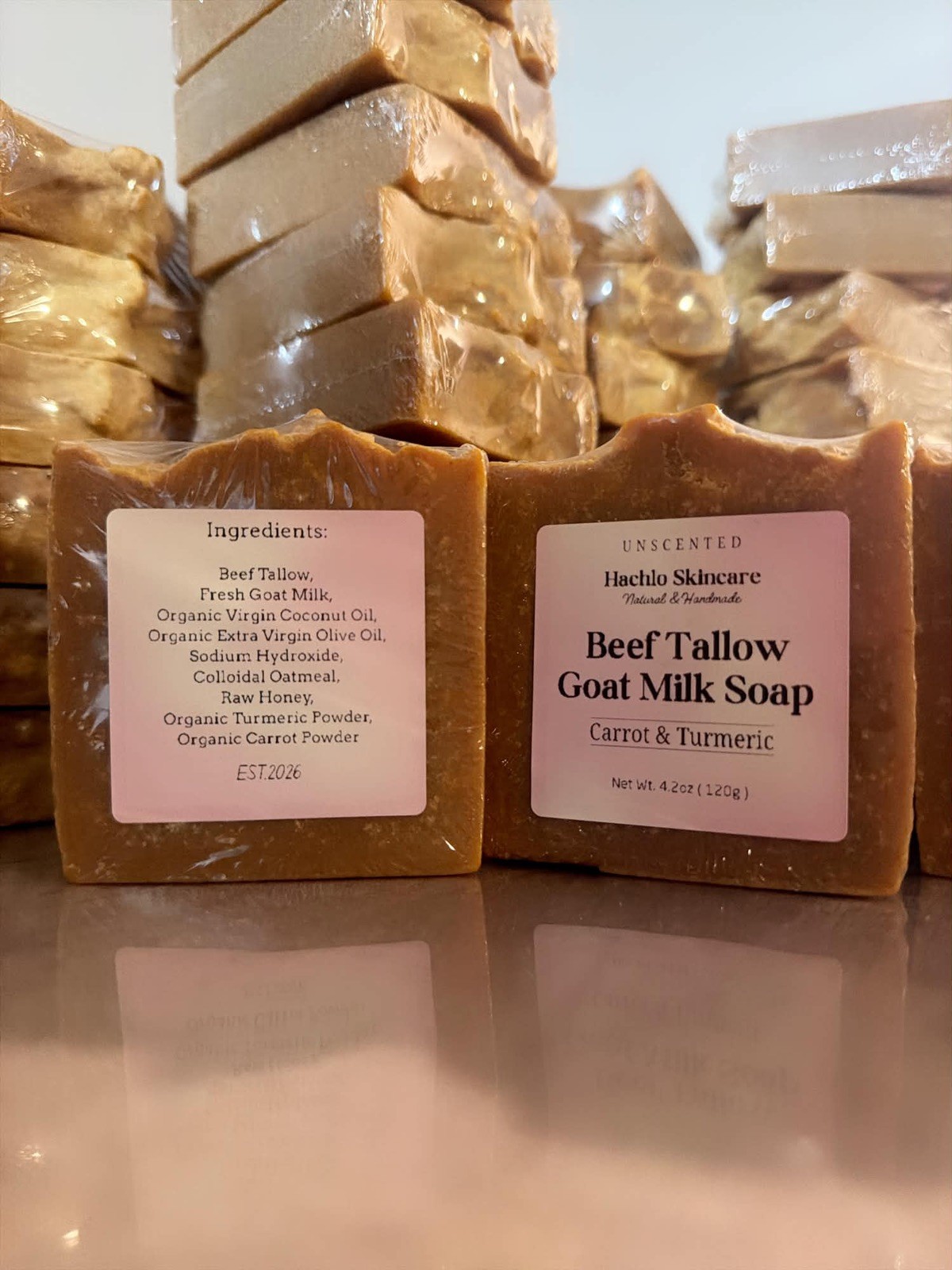 1 Bar Unscented Beef Tallow & Goat Milk Soap – Carrot & Turmeric